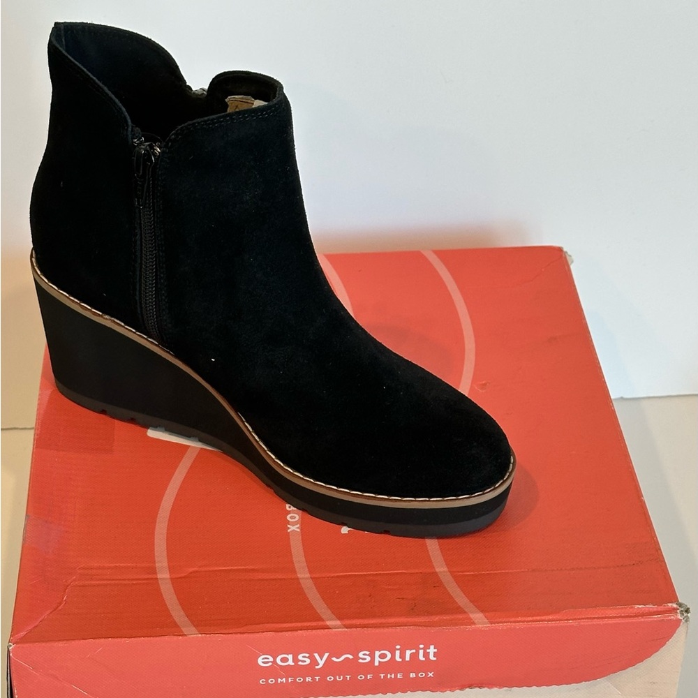 Easy Spirit Jayda Boots Women US 7 Black Suede Casual Wedge Heel Booties